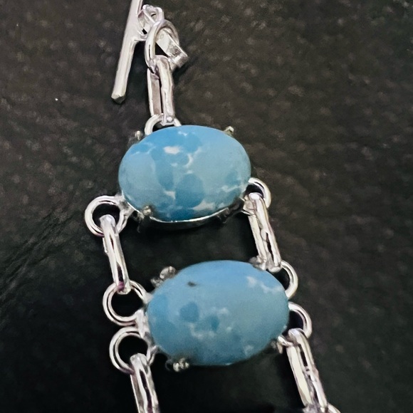 925 Silver Bracelet with Larimar Oval Stones - Picture 7 of 11